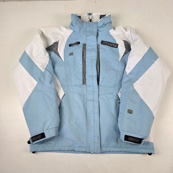 Women "Spyder" Powder Blue/white, Heavy Winter Snowboard Ski Full Zip Jacket 2XL - Picture 1 of 14